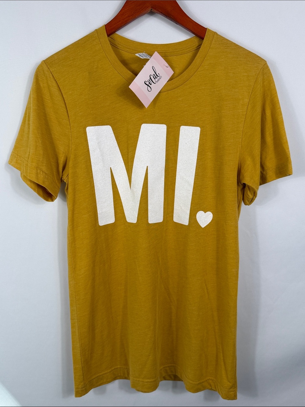 MI Graphic Short Sleeve Tee in Mustard. Womens Size S. State of Michigan